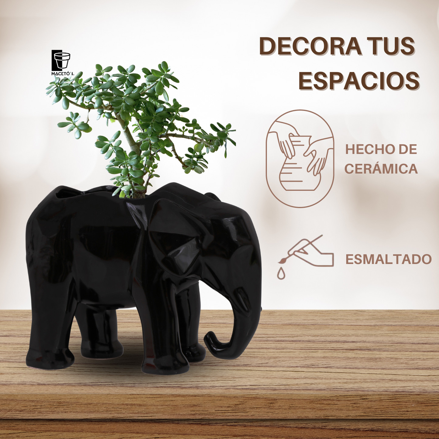 Elefante Geométrico Esmalte Negro