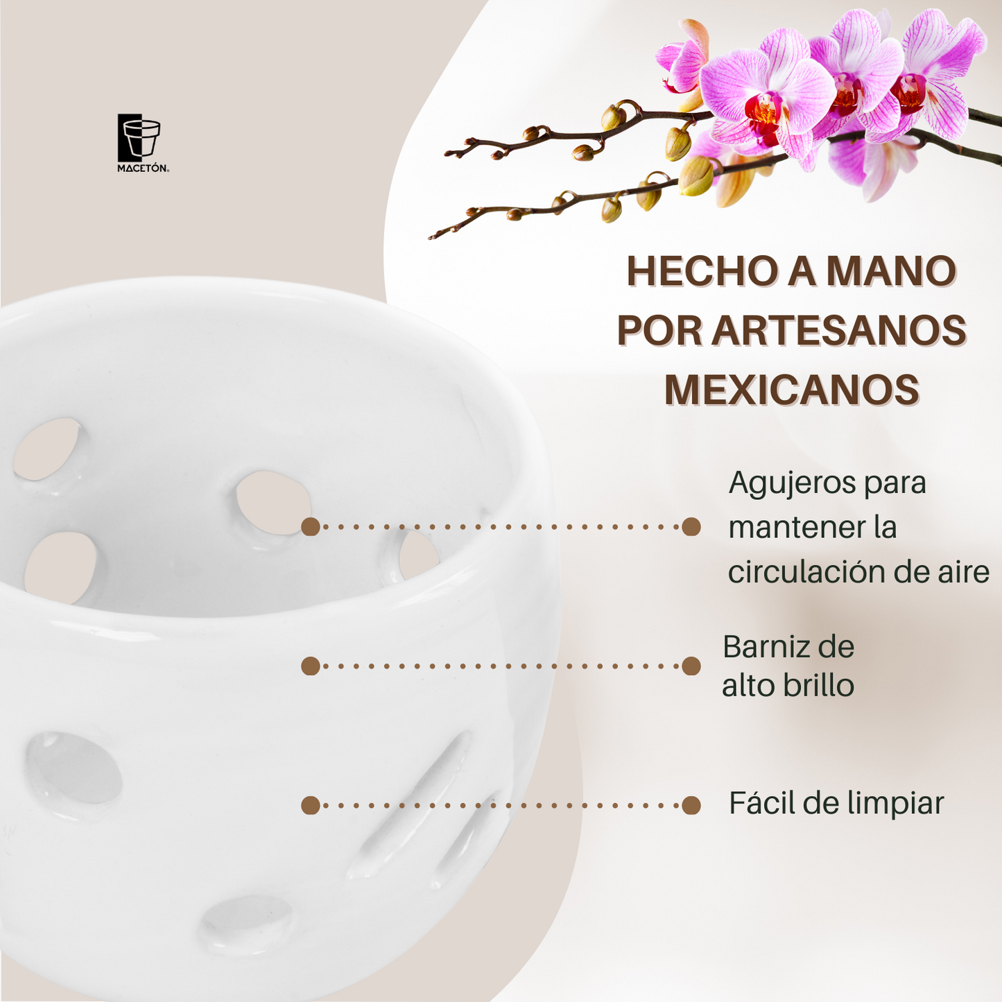 Cilindro para Orquídeas Pequeñas Esmalte Blanco
