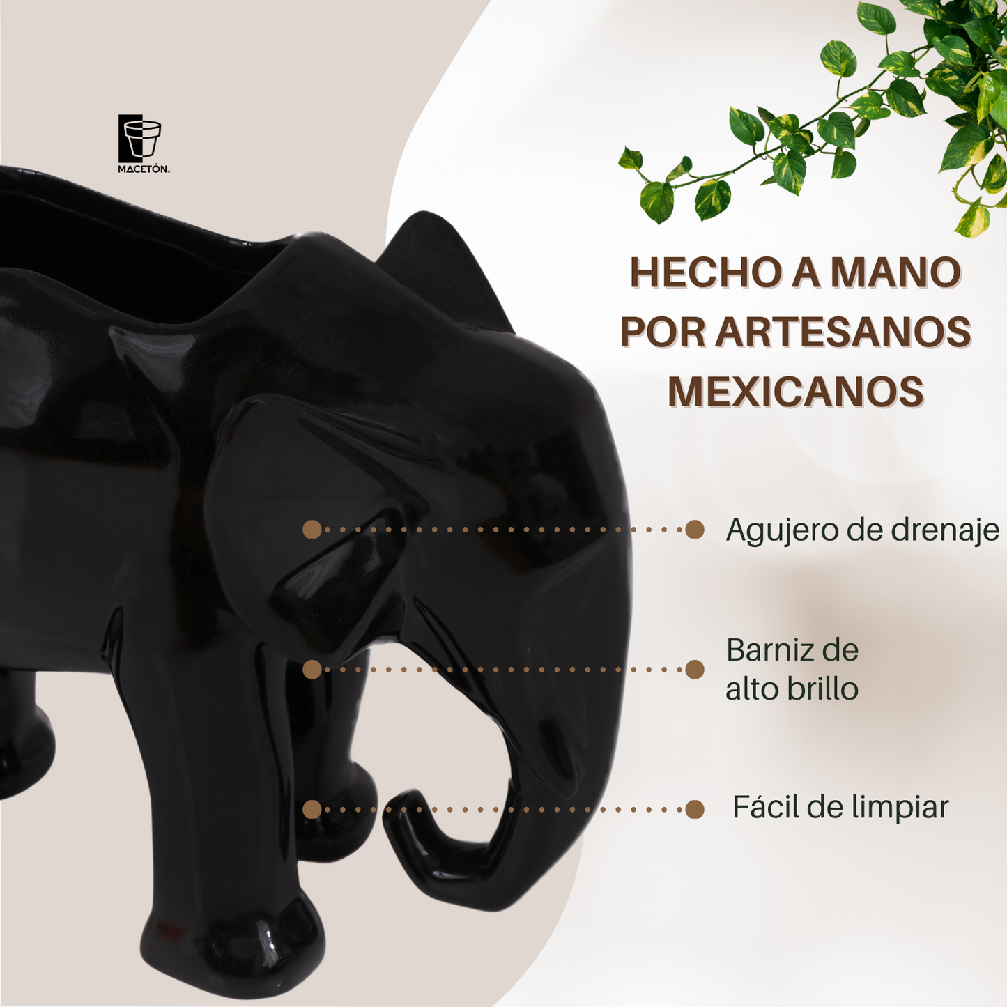 Elefante Geométrico Esmalte Negro
