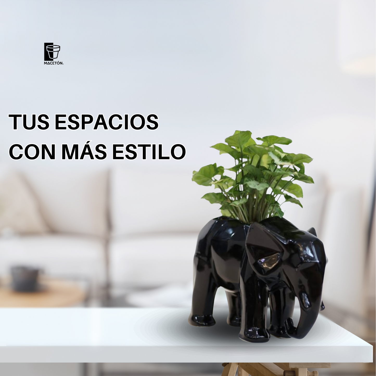 Elefante Geométrico Esmalte Negro