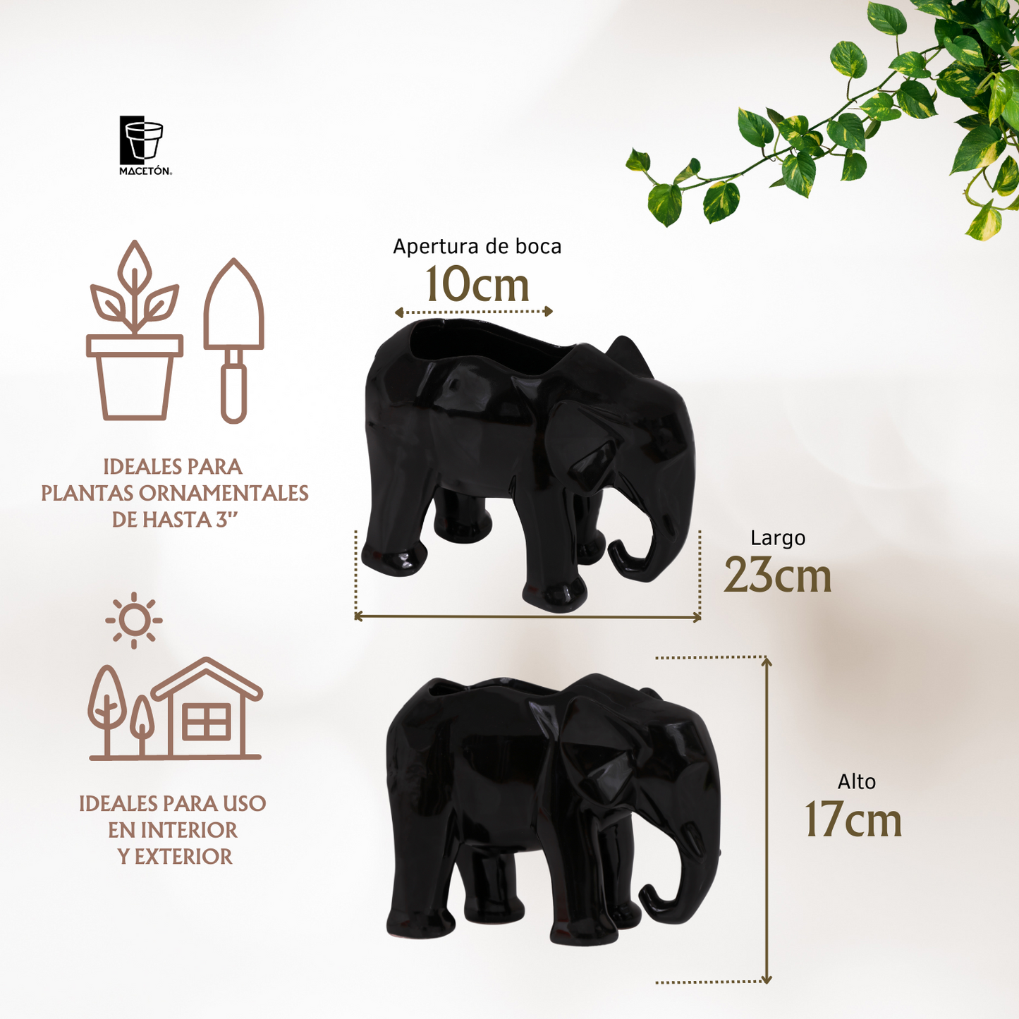 Elefante Geométrico Esmalte Negro