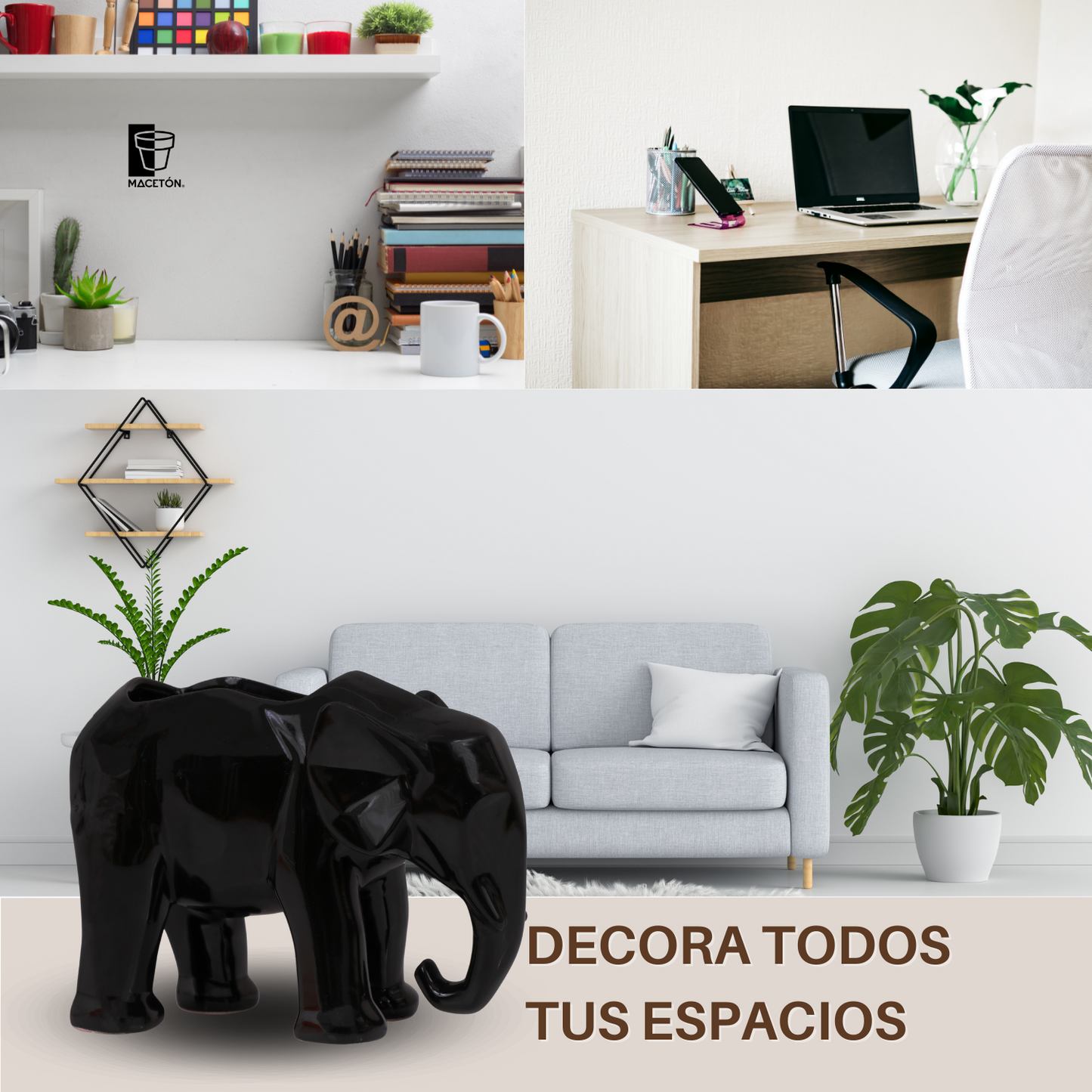 Elefante Geométrico Esmalte Negro