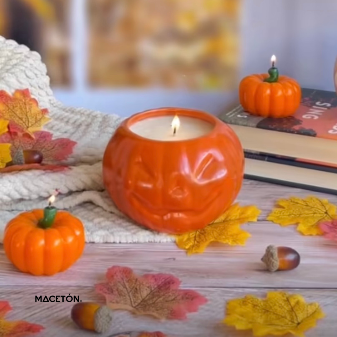 Maceta de Cerámica Calabaza Sonriente Naranja