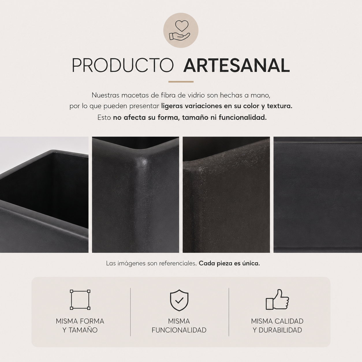 Jardinera Rectangular Negra 60x20x20 cm de Fibra de Vidrio | Moderna y Resistente