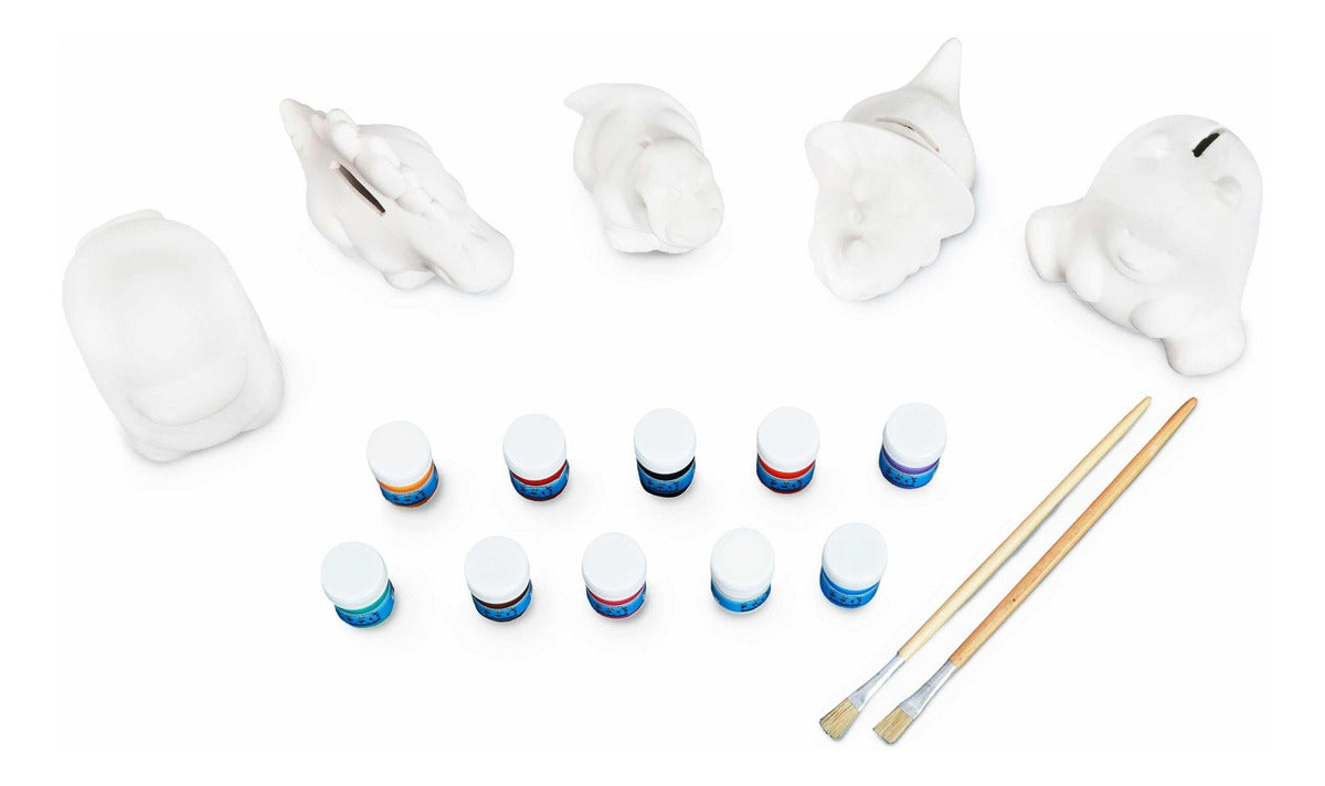 Kit Alcancias Infantiles Para Pintar Con Pinturas Y Pinceles