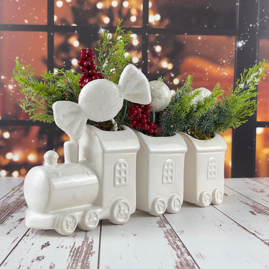 Tren Navideño Esmalte Blanco Set 3 Piezas