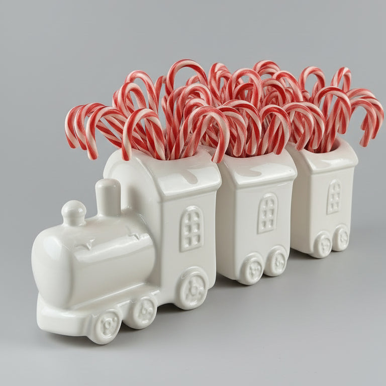 Tren Navideño Esmalte Blanco Set 3 Piezas