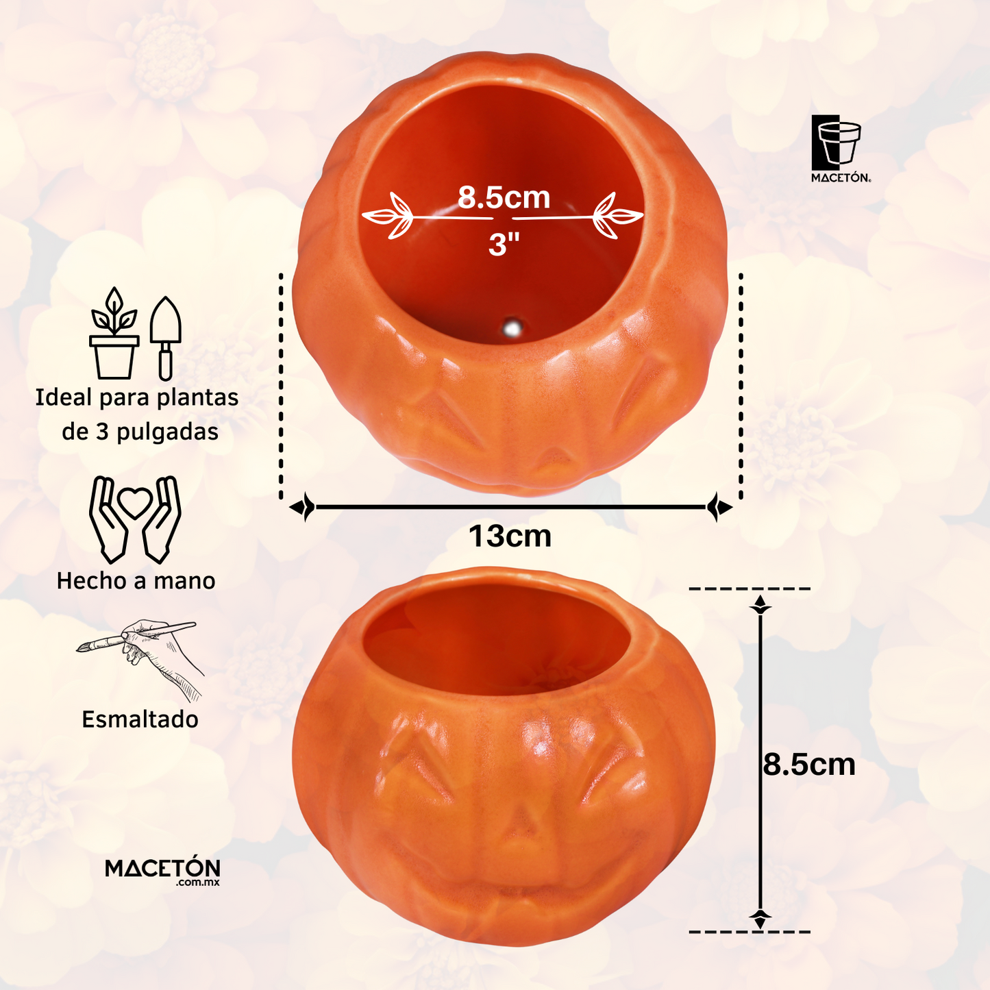 Maceta de Cerámica Calabaza Sonriente Naranja