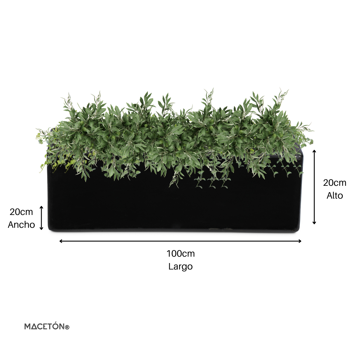 Jardinera Rectangular de Fibra de Vidrio Negra 100x20x20cm
