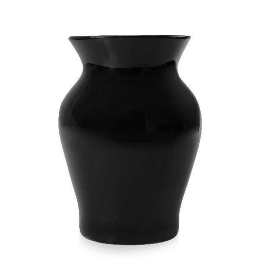 Florero Tibor negro de cerámica esmaltada con agujero para drenar agua, 22x15 cm.