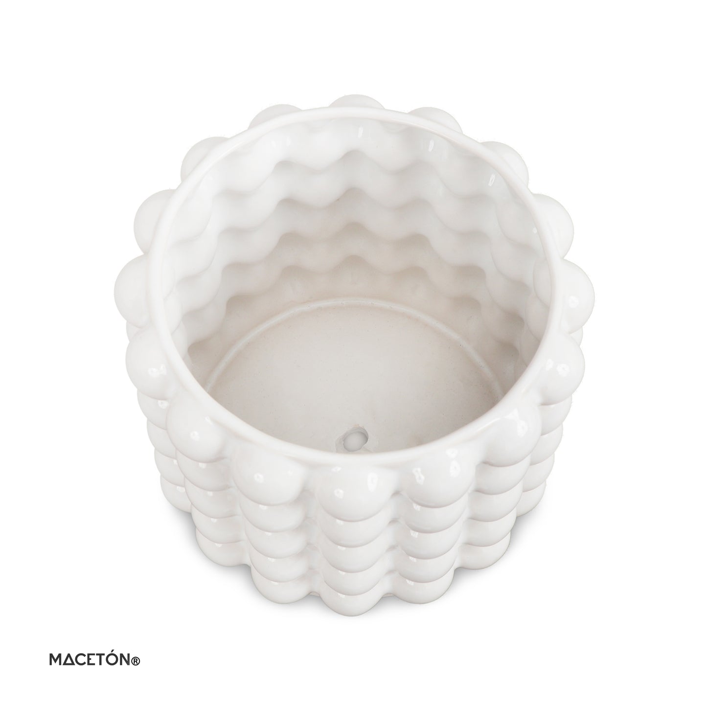 Maceta de Ceramica Cilindro Mediano 6'' Con Esferas Esmalte Blanco