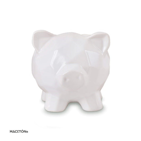 Maceta Cerdito Geométrico Esmalte Blanco