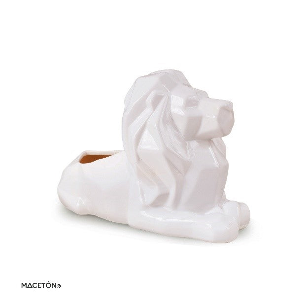 Maceta León Geométrico Esmalte Blanco - maceton.com.mx