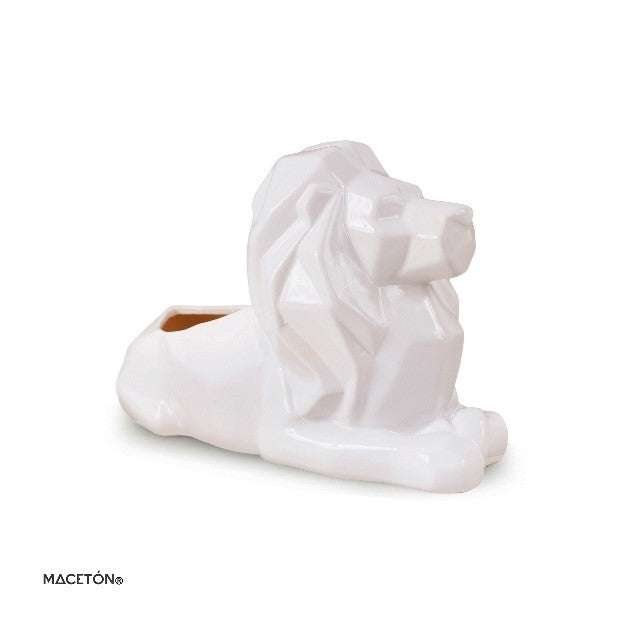 Maceta León Geométrico Esmalte Blanco - maceton.com.mx