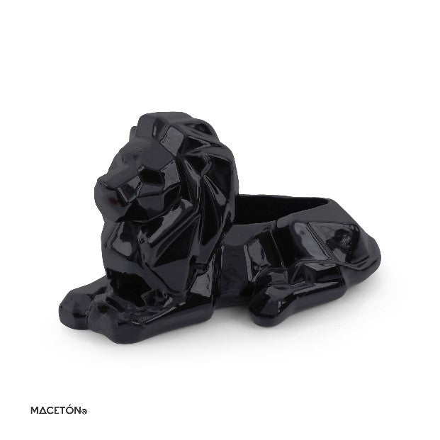 Maceta León Geométrico Esmalte Negro - maceton.com.mx