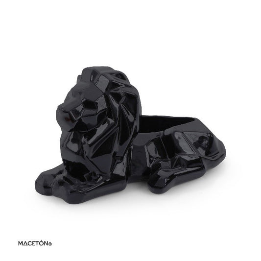 Maceta León Geométrico Esmalte Negro - maceton.com.mx