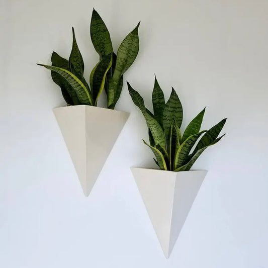 Par de Macetas Colgantes / Jardineras de Pared Cerámica Esmalte Blanco - maceton.com.mx