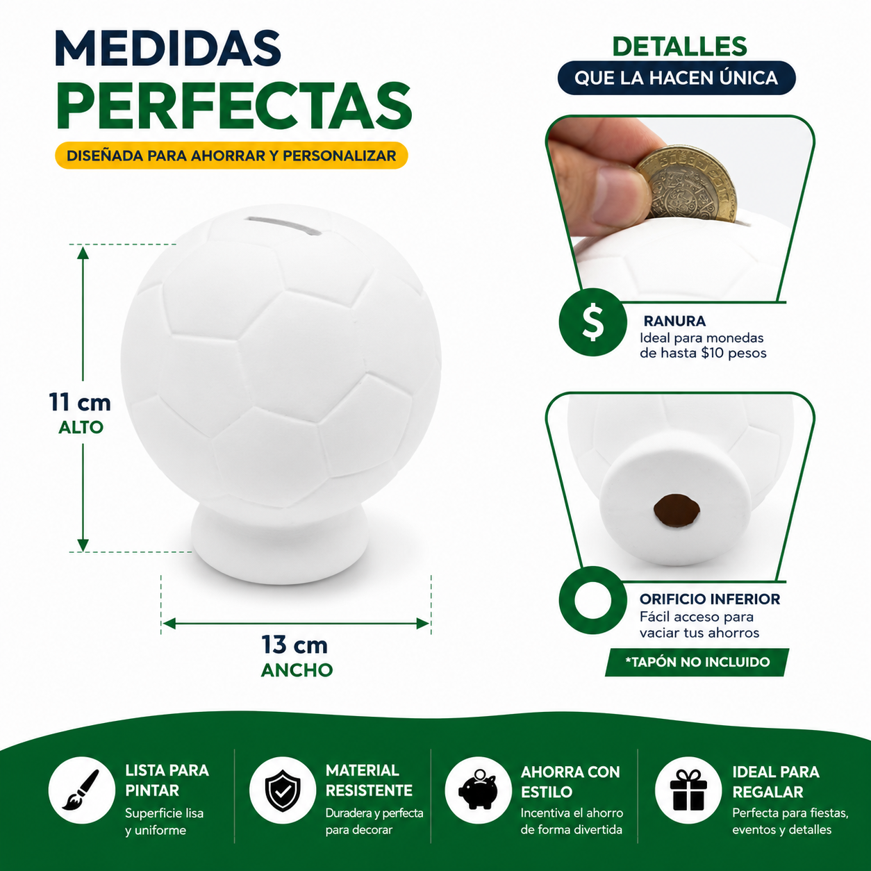 Paquete 20 Alcancia Balón Futbol Soccer Cerámica Para Pintar - Manualidad para todas las edades, Mundial Futbol 2026