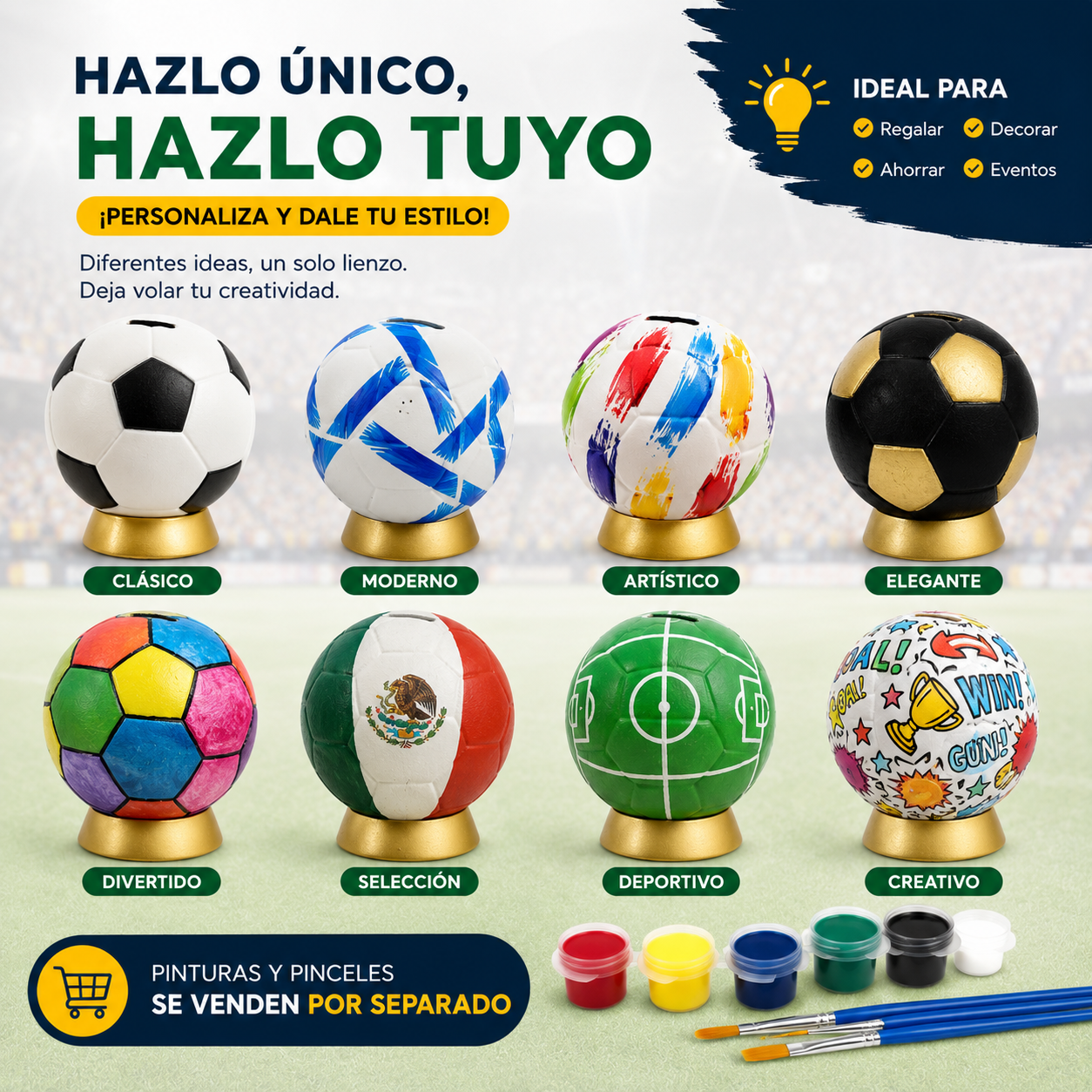 Paquete 20 Alcancia Balón Futbol Soccer Cerámica Para Pintar - Manualidad para todas las edades, Mundial Futbol 2026
