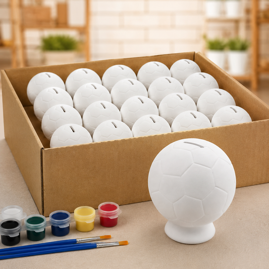 Paquete 20 alcancías de cerámica en forma de balón de fútbol para pintar, ideales para manualidades y Mundial 2026