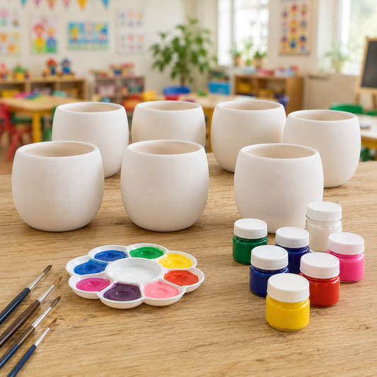 Macetas de cerámica redondas sin pintar con drenaje ideales para manualidades y decoración