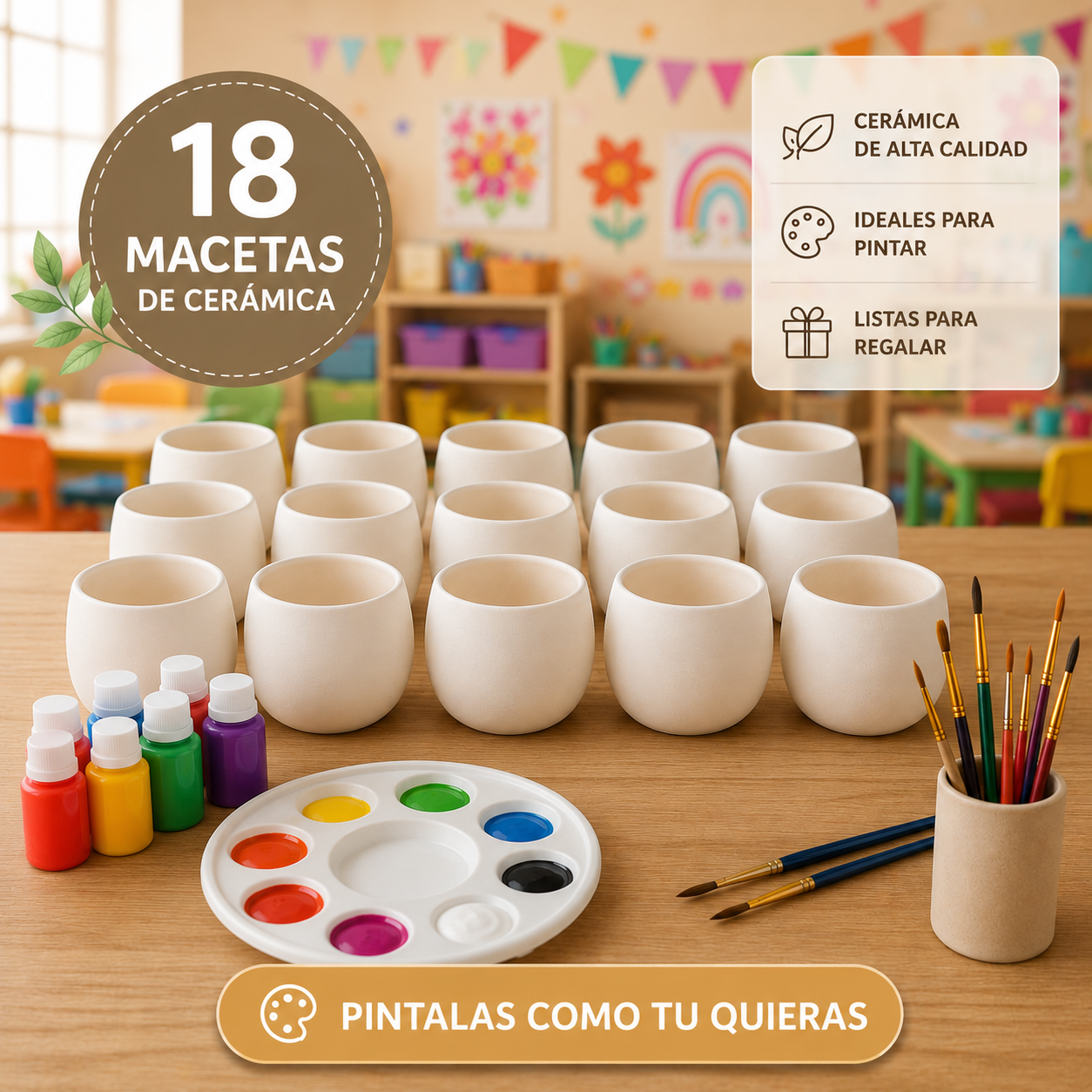 Paquete 18 Macetas Macetas de Cerámica Redondas Sin Pintar con Drenaje | Manualidades, Recuerdos y Decoración