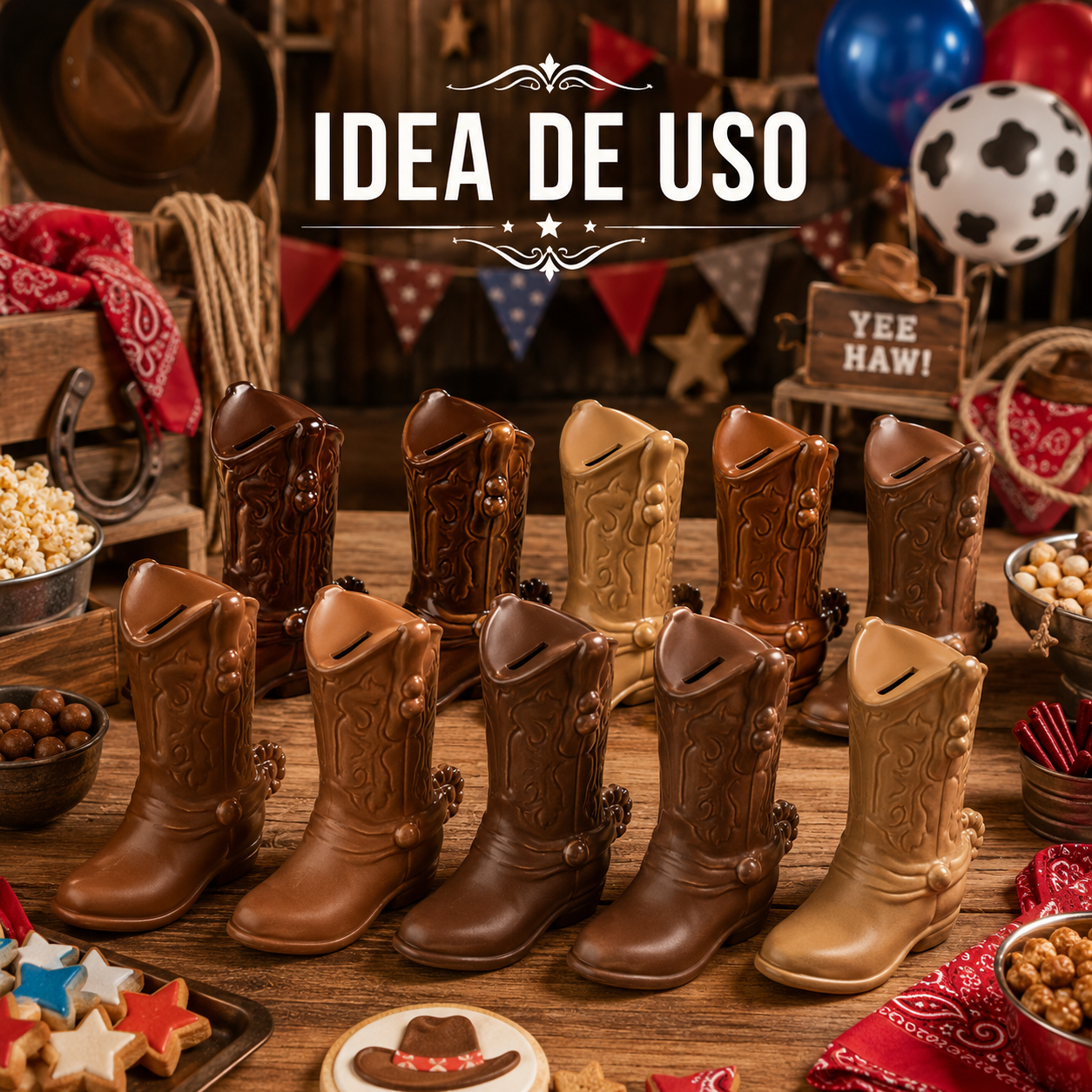 Pack 10 Alcancías Bota Vaquera de Cerámica para Pintar - Ideal para fiestas vaqueras, manualidades y recuerdos personalizados