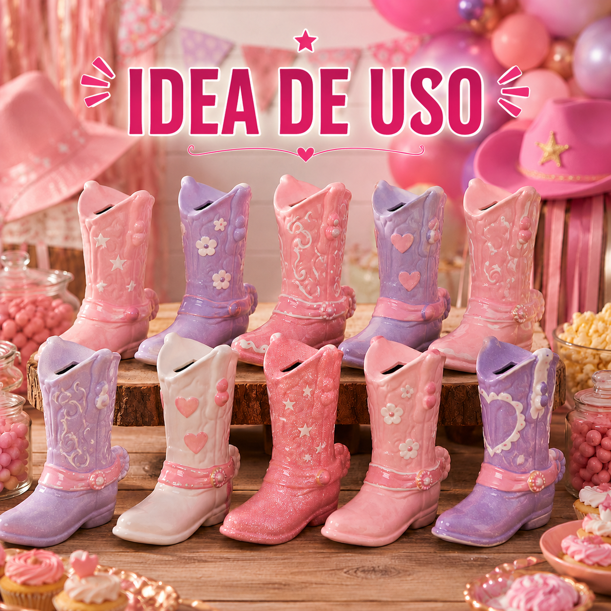 Pack 10 Alcancías Bota Vaquera de Cerámica para Pintar - Ideal para fiestas vaqueras, manualidades y recuerdos personalizados