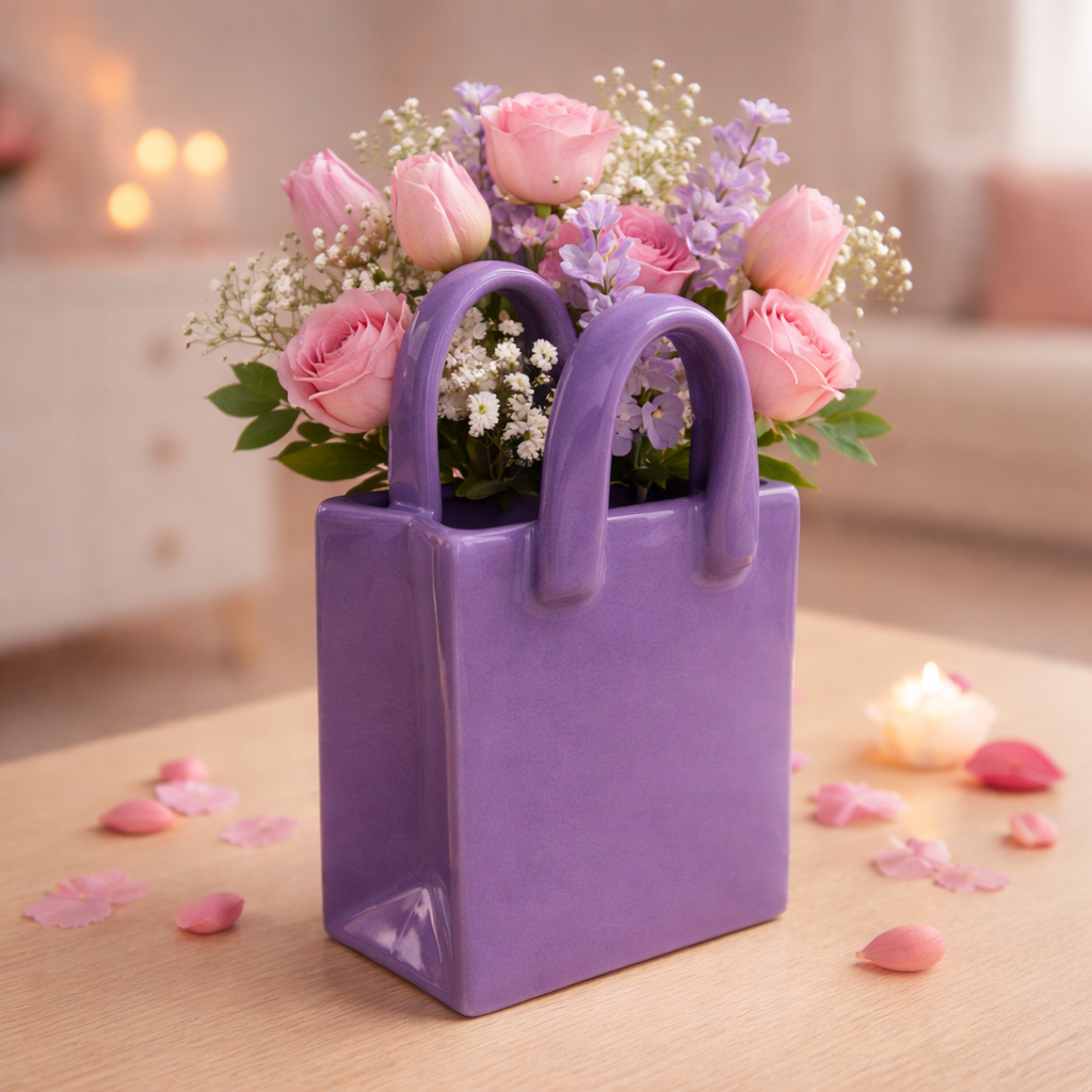 Florero Bolsa Minimalista Morada