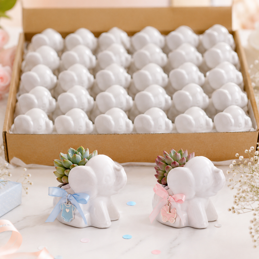 Paquete 30 Elefantitos macetas cerámica esmaltada diseño elefante recuerdo baby shower artesanal México