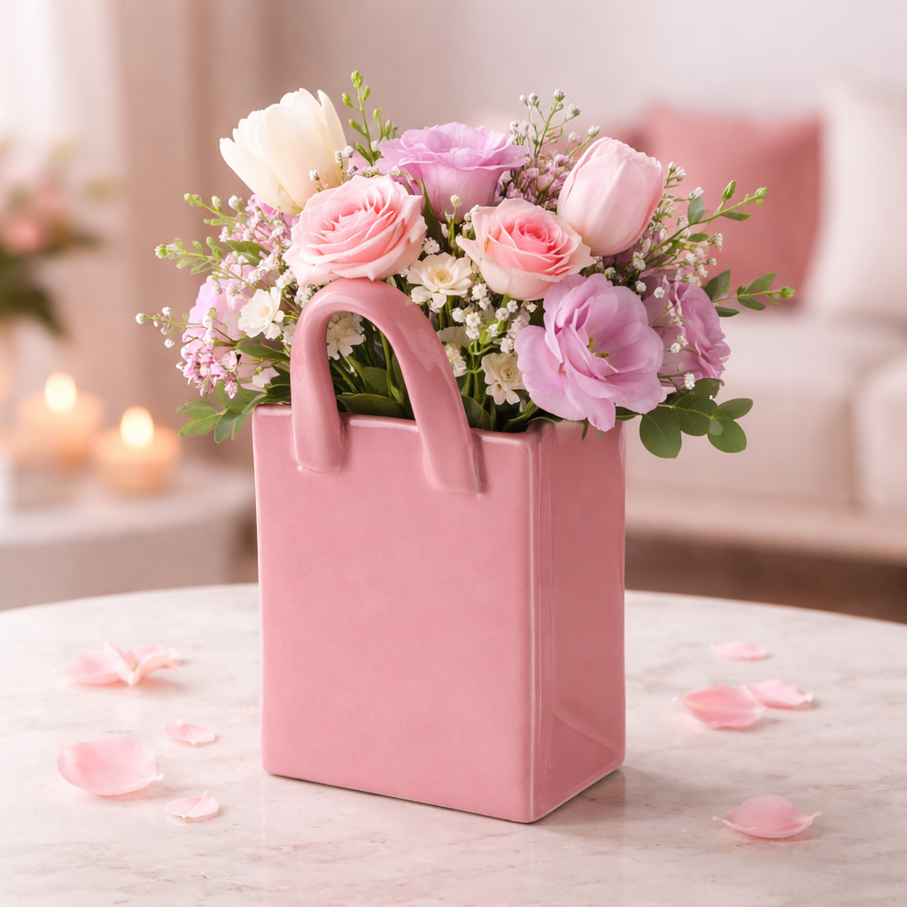 Florero Bolsa Minimalista Rosa