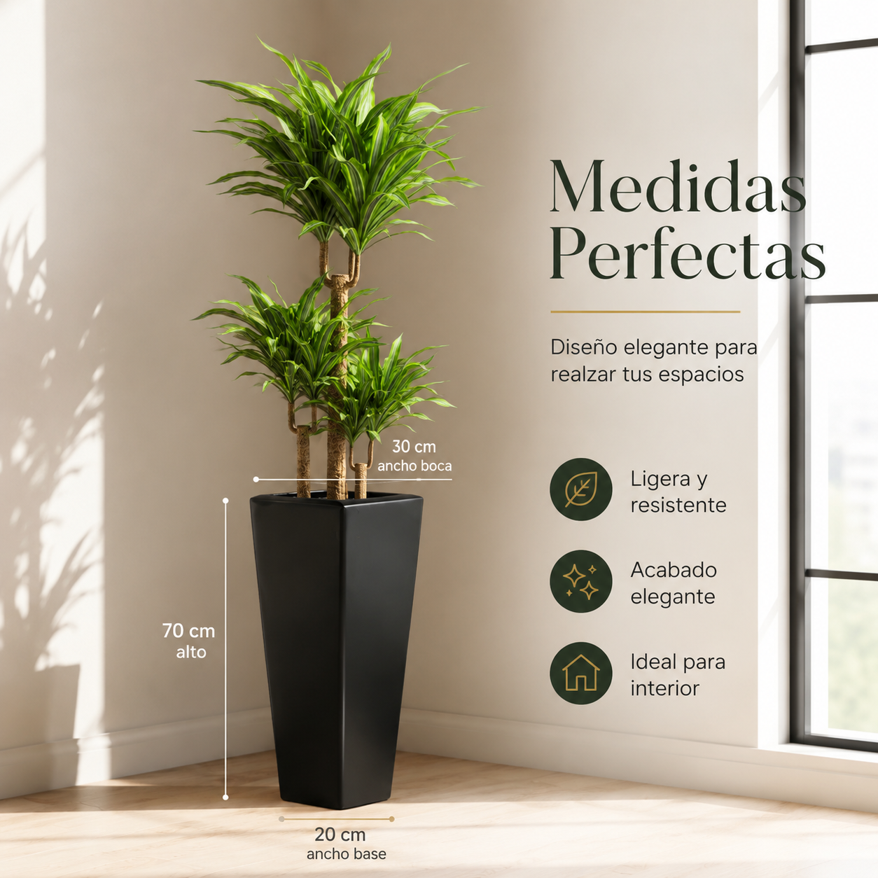 Obelisco Fibra de Vidrio 70 cm | Maceta Moderna, Ligera y Resistente