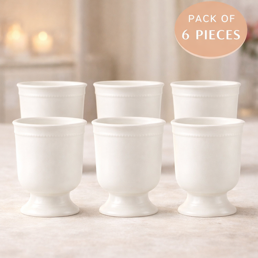 Conjunto de 6 floreros de cerámica blanca tipo copa cáliz esmaltados para decoración elegante.