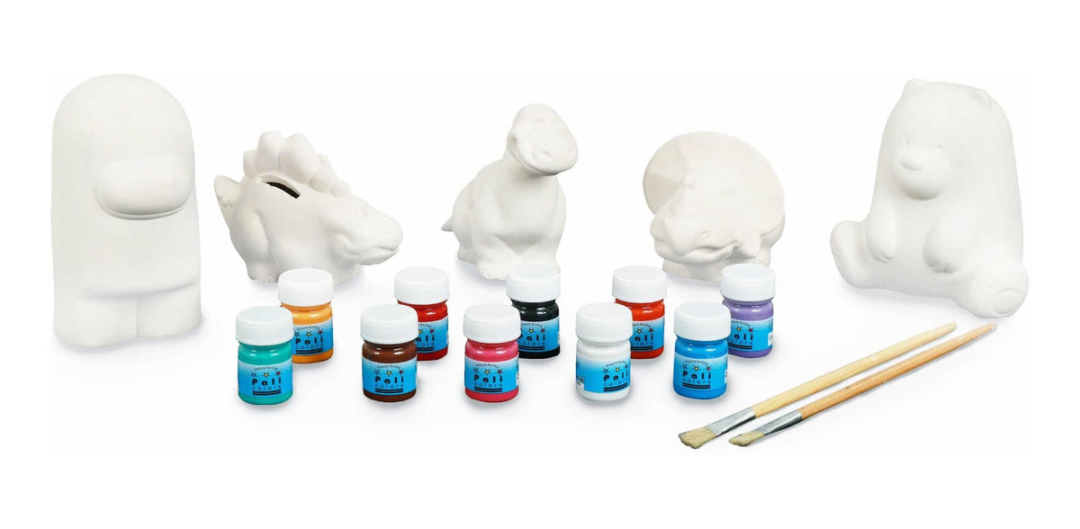 Kit Alcancias Infantiles Para Pintar Con Pinturas Y Pinceles