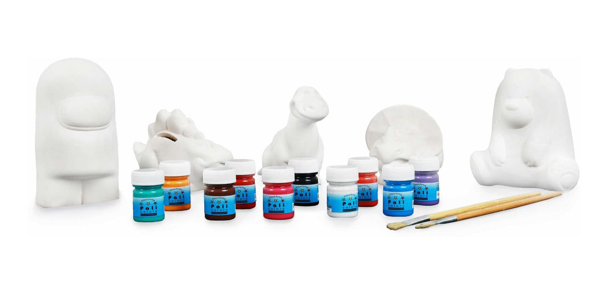 Kit Alcancias Infantiles Para Pintar Con Pinturas Y Pinceles