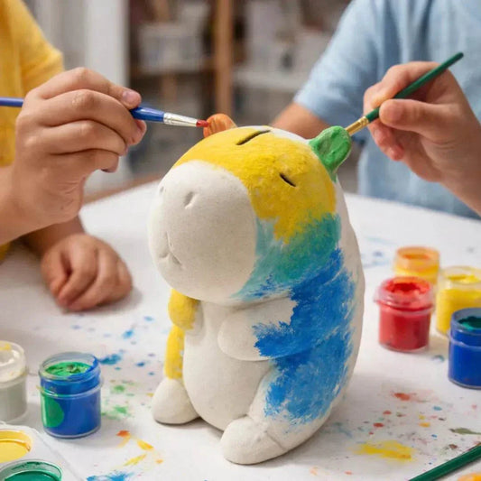Paquete 12 alcancías de cerámica sin pintar con forma de capibara para niños