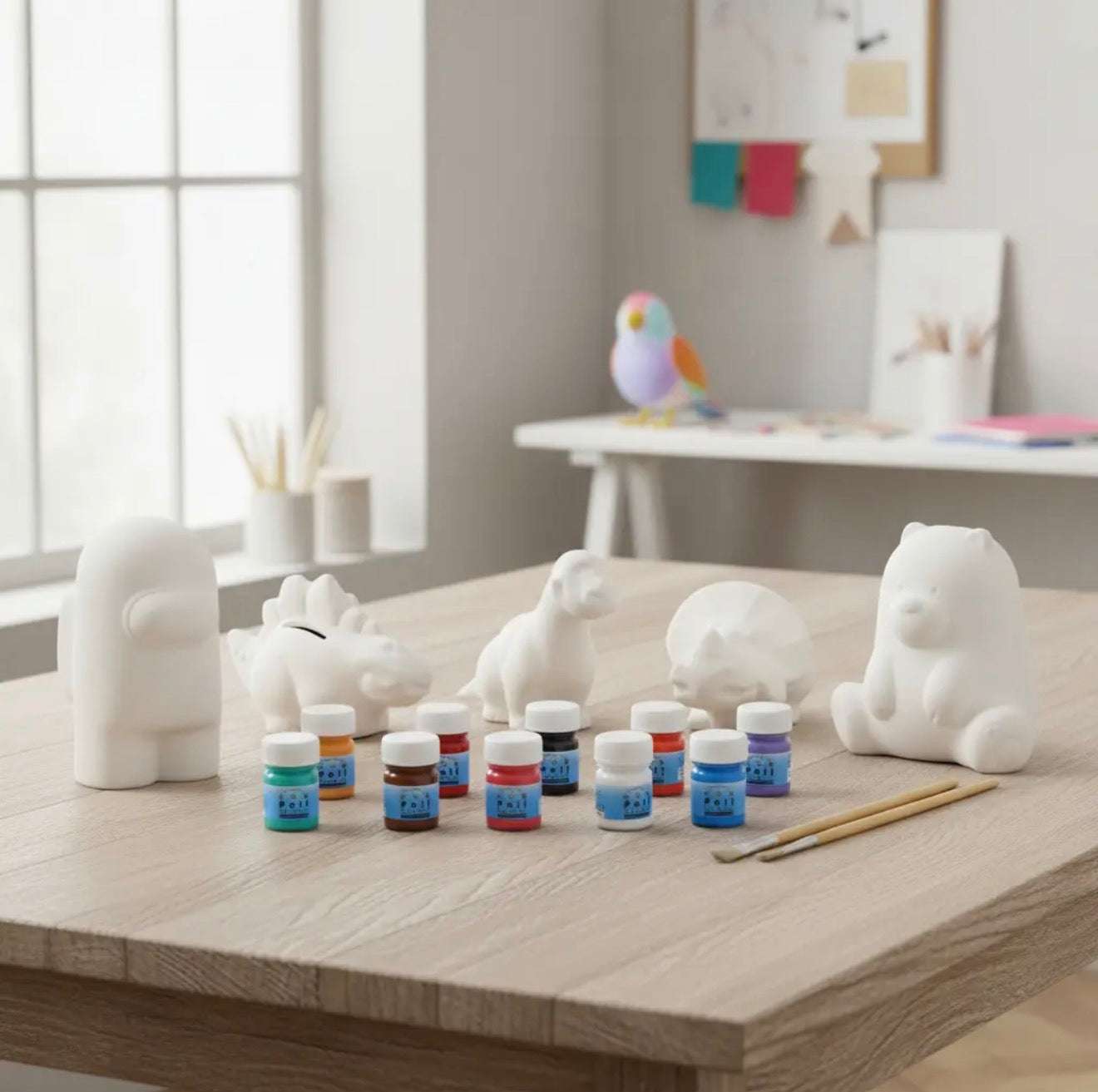 Kit Alcancias Infantiles para Pintar - 5 Alcancias con 10 Pinturas y 2 Pinceles | Actividad Infantil Educativa y Divertida
