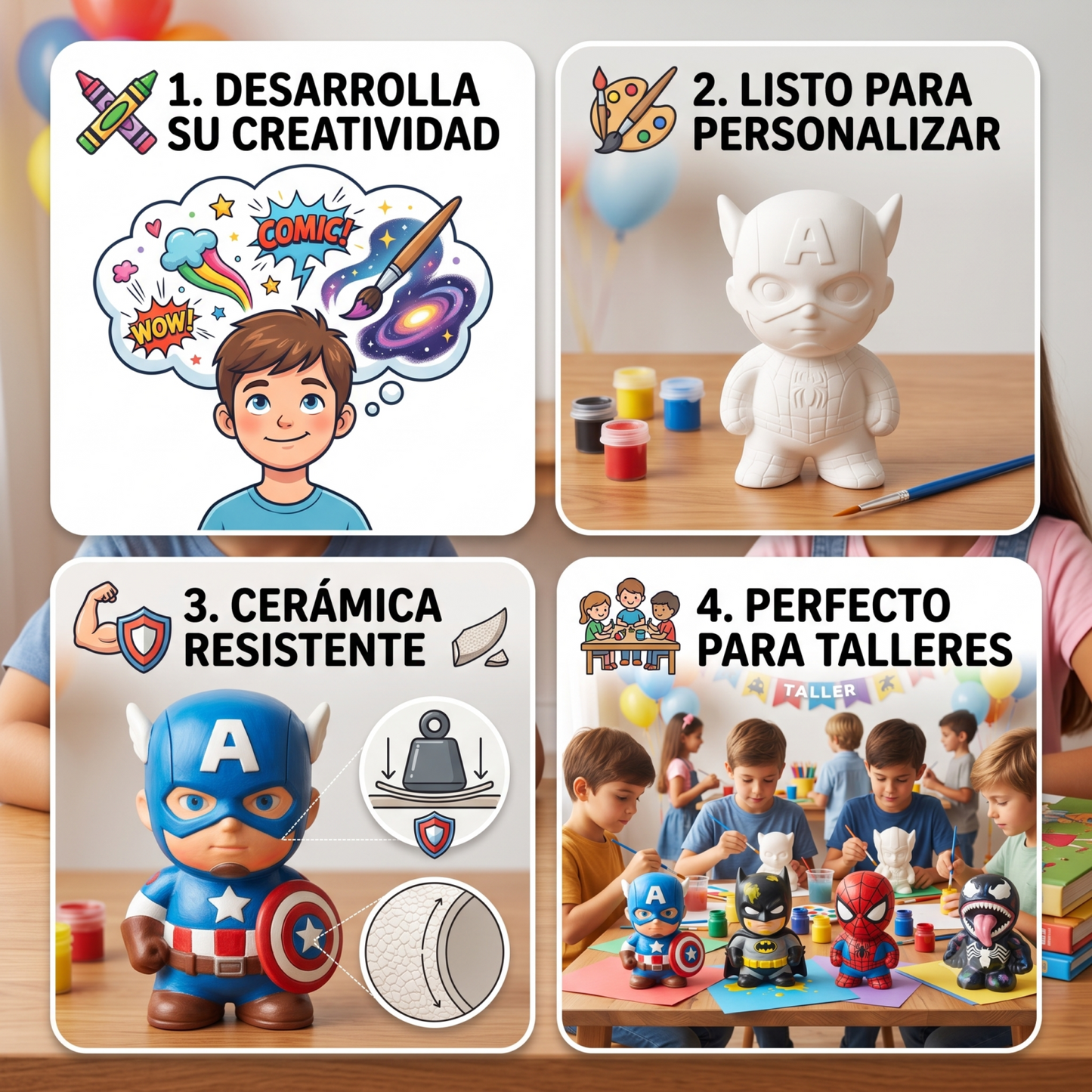 Paquete 50 Alcancias de Ceramica para Pintar, Heroes y Villanos