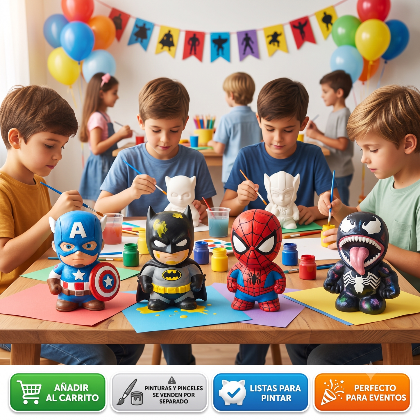 Paquete 50 Alcancias de Ceramica para Pintar, Heroes y Villanos