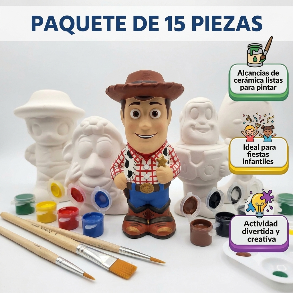 Kit de 15 Alcancías de Cerámica Toy Story para Pintar – ¡El Éxito Total para tus Fiestas y Eventos!