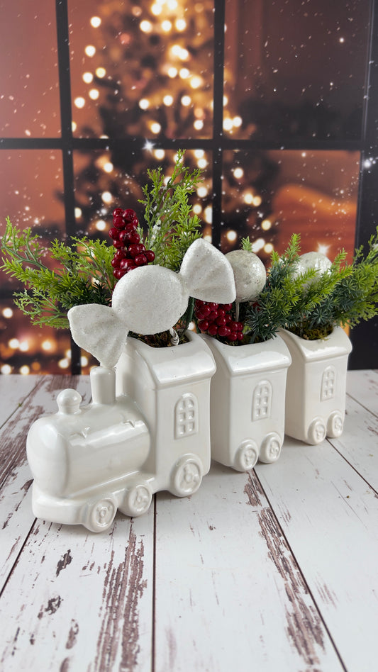Tren Navideño Esmalte Blanco Set 3 Piezas