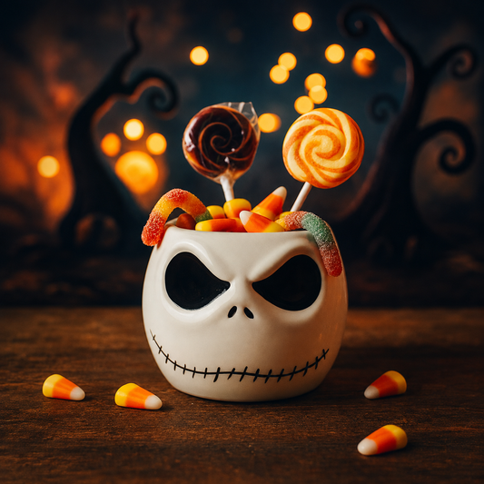 Maceta Cabeza Jack Skellington de cerámica esmaltada decorativa para Halloween