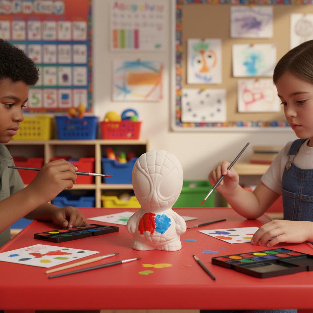 Set de 20 alcancías de cerámica para pintar con diseños de héroes y princesas, regalo ideal que combina creatividad y diversión para niños y niñas.