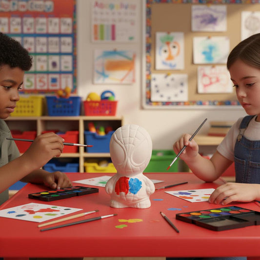 Set de 20 alcancías de cerámica para pintar con diseños de héroes y princesas, regalo ideal que combina creatividad y diversión para niños y niñas.