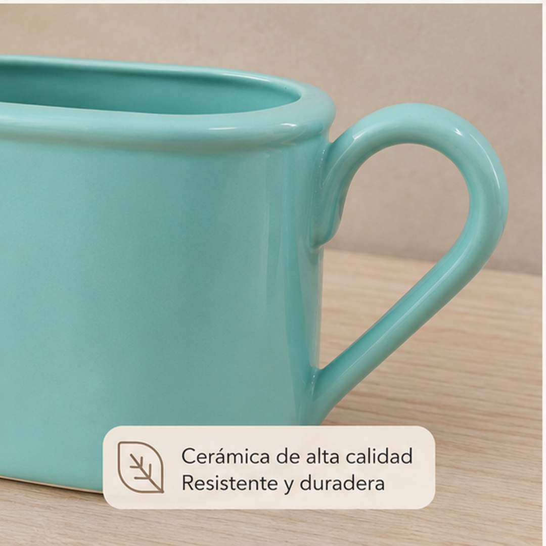 Regadera Ovalada de Cerámica. Ideal para arreglos florales, acabado brillante